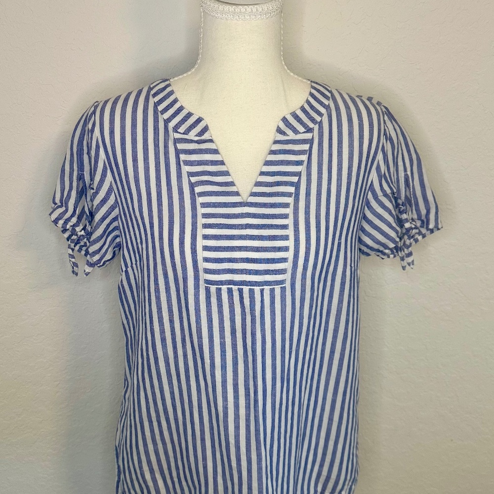 Talbots, "Sailboat Striped" Tie-Sleeve Top, Size P - Picture 3 of 11